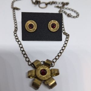 38 Special shell casing necklace matching earrings.